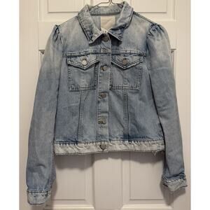 La Vie Rebecca Taylor Denim Jacket Puff Sleeve Cropped Frayed S
